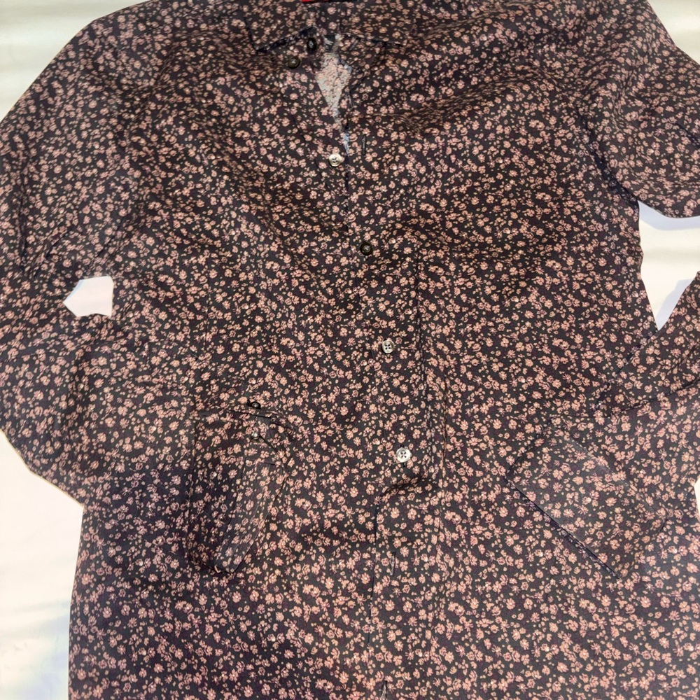 JF J.Ferrar Black and Pink Floral Shirt